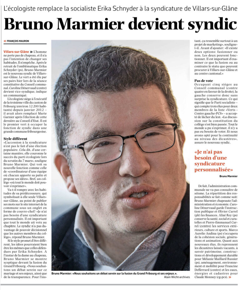 Article de la Liberté - Bruno Marmier devient syndic