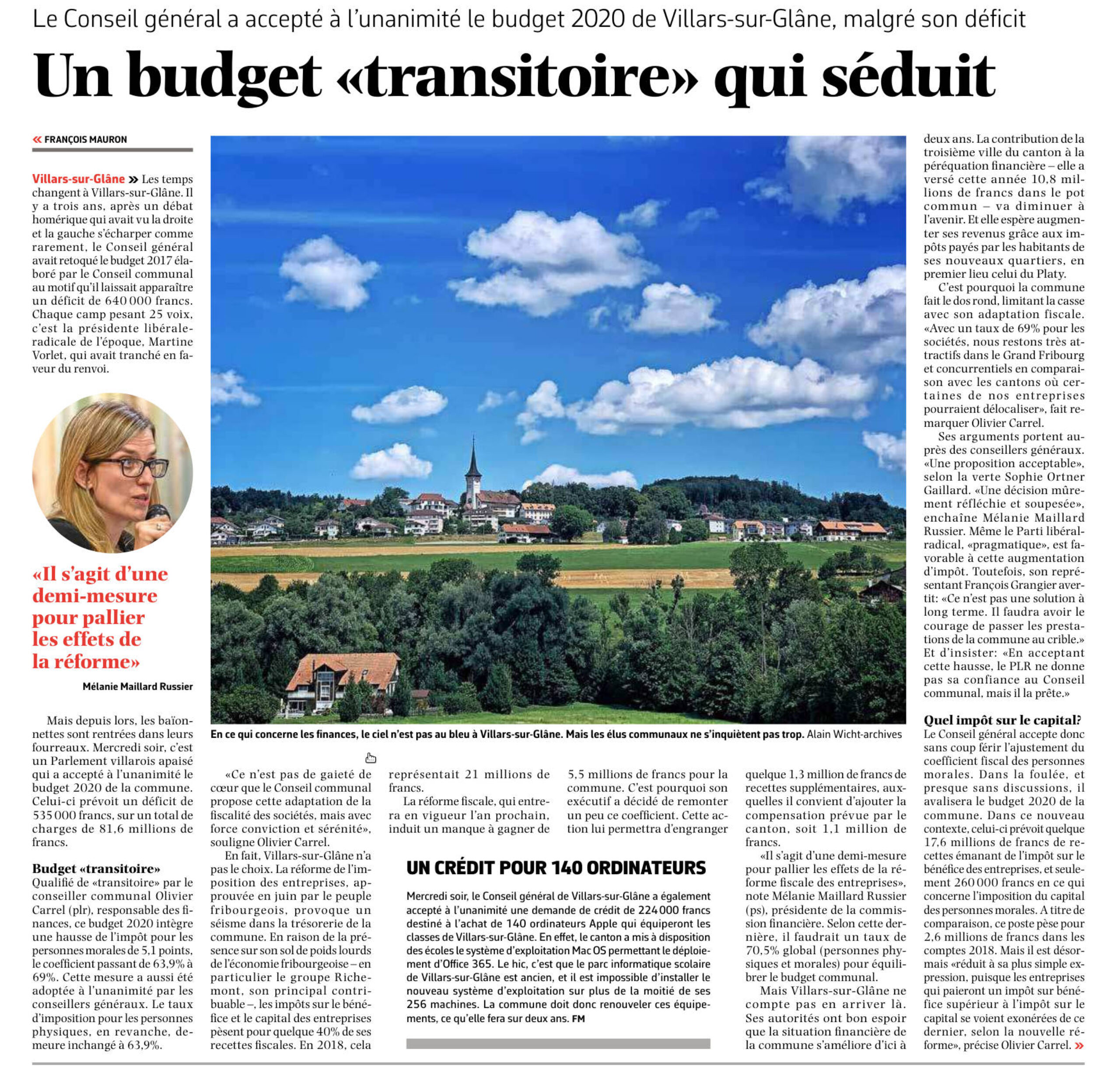 La Liberté du 13 déembre 2019 - Budget Villars